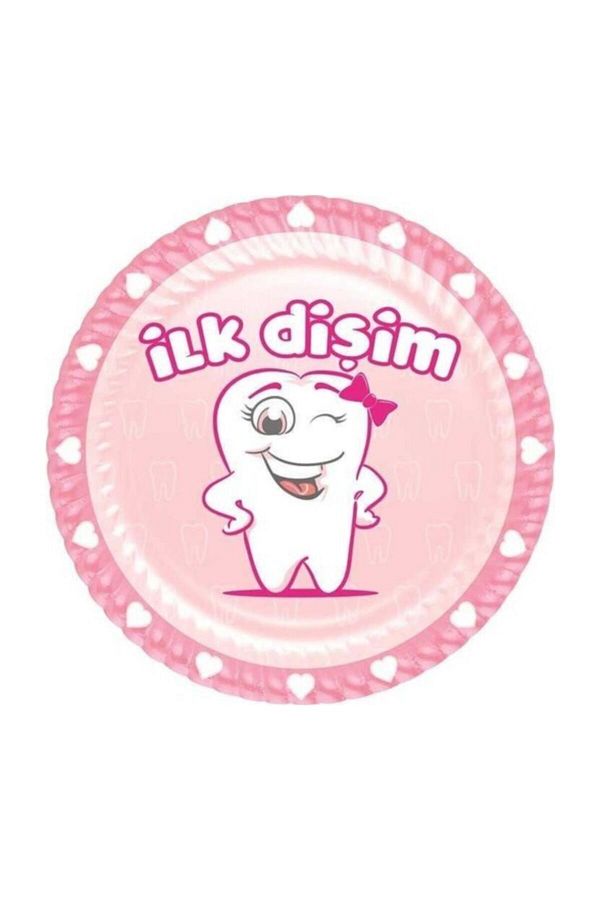 8 Adet Ilk Dişim Pembe Karton Tabak Diş Buğdayı Kız Parti Tabağı