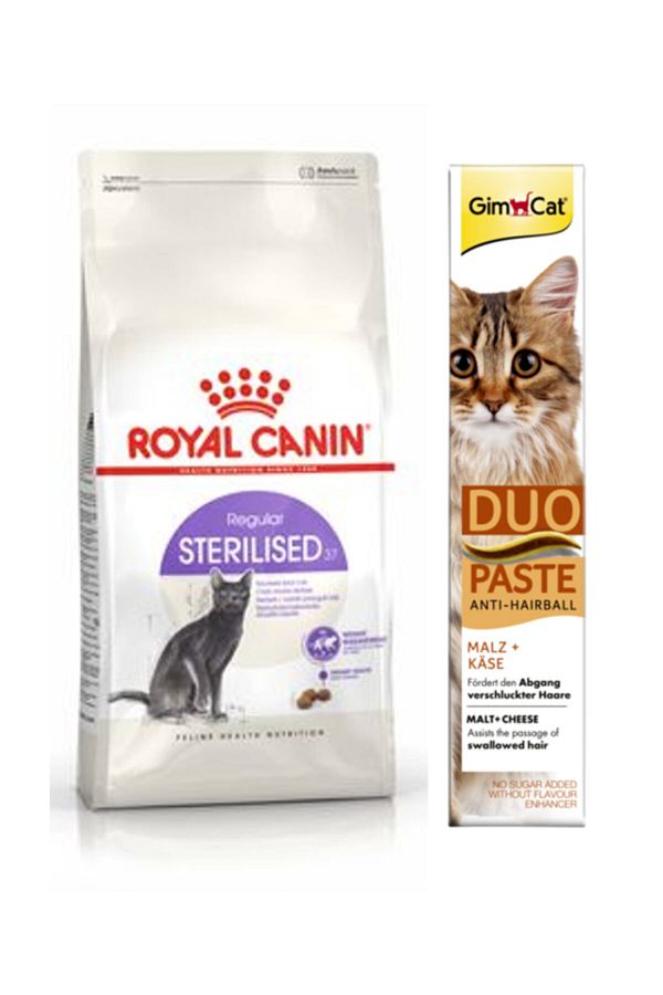 Sterilised 37 Kısır Kedi Kuru Maması 2 kg + Gimcat Duo Paste Peynirli Anti-hairball Malt 50 gr