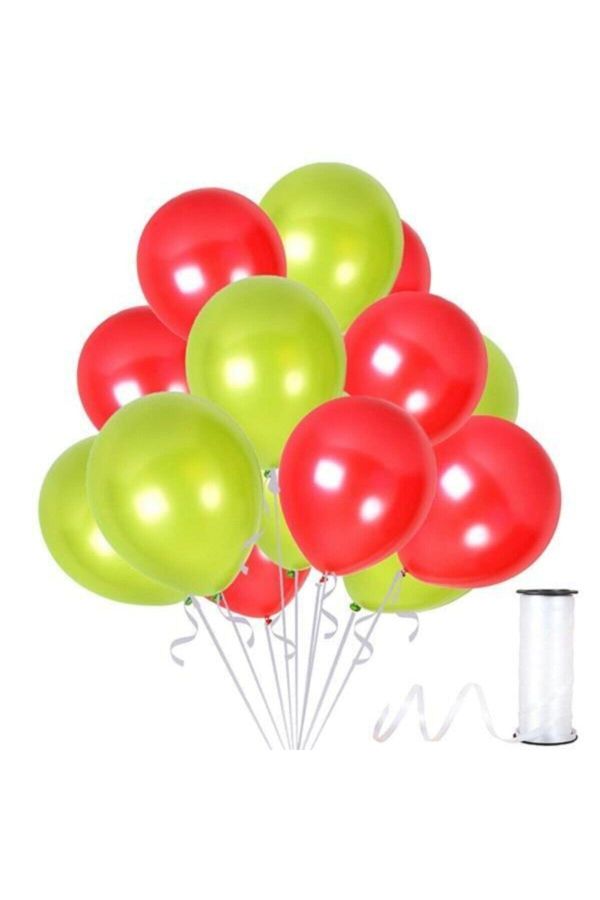 30 Adet Metalik Balon (mini Rafya Hediyeli) Kırmızı-fıstık Yeşili