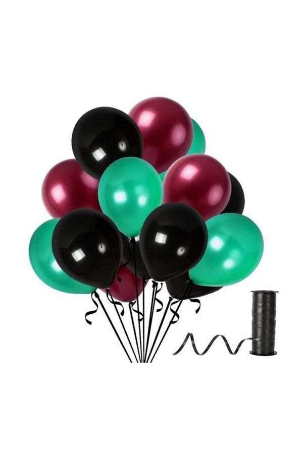 Bordo Yeşil Siyah Metalik Sedefli Balon 30 Adet