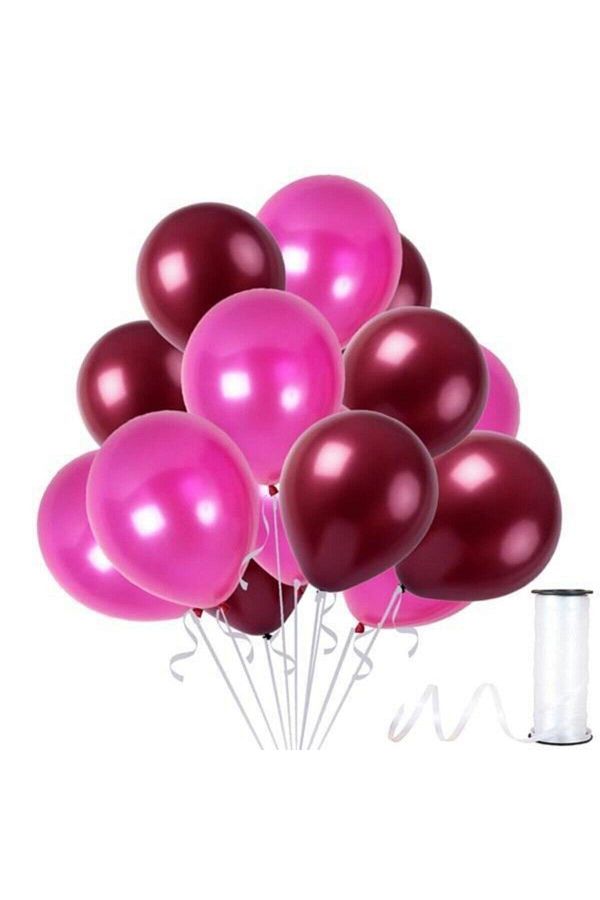 Bordo-fuşya Metalik Sedefli Balon 30 Adet