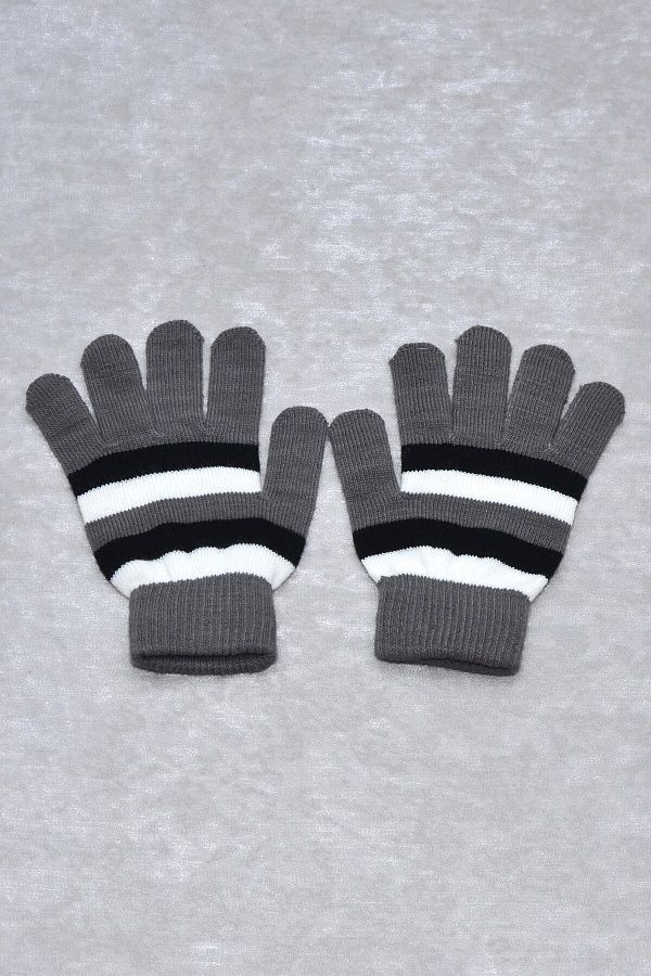Çizgili Unisex Kız Erkek Çocuk Eldiven 7-12 Yaş Outlet Mix