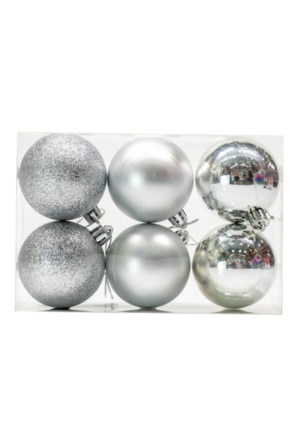 6 Adet Yılbaşı Ağaç Süsü 4 Cm Gümüş Renk Süsleme Topu