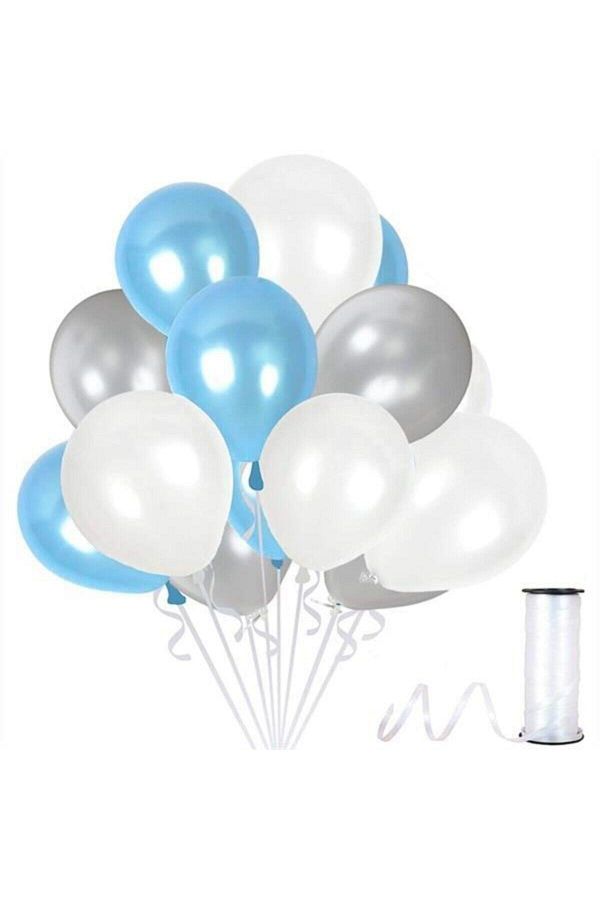 Gümüş-beyaz-mavi Metalik Sedefli Balon 30 Adet