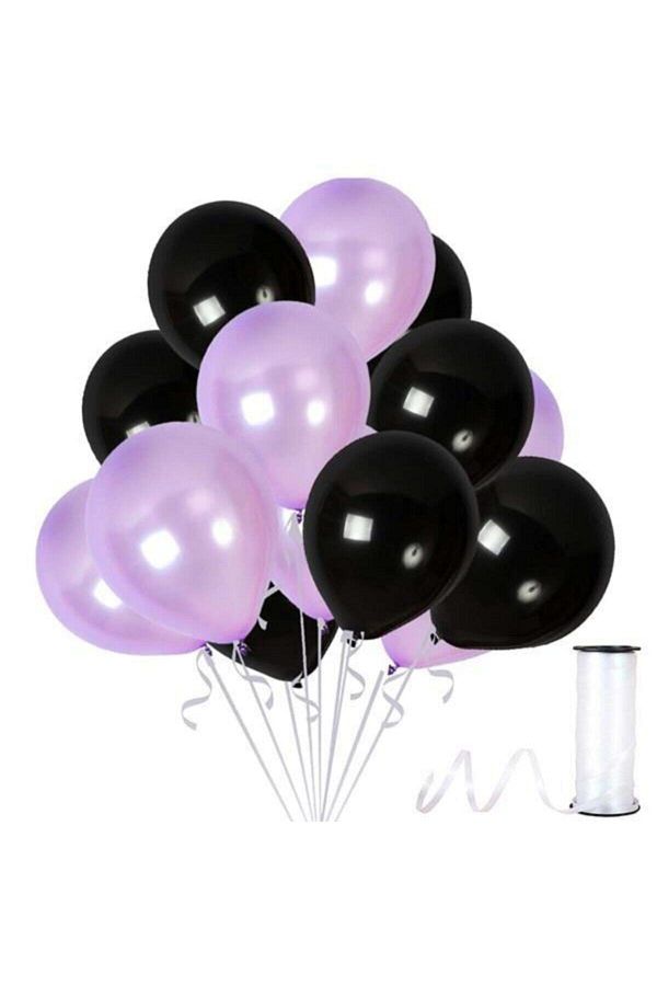 Lila-siyah Metalik Sedefli Balon 30 Adet