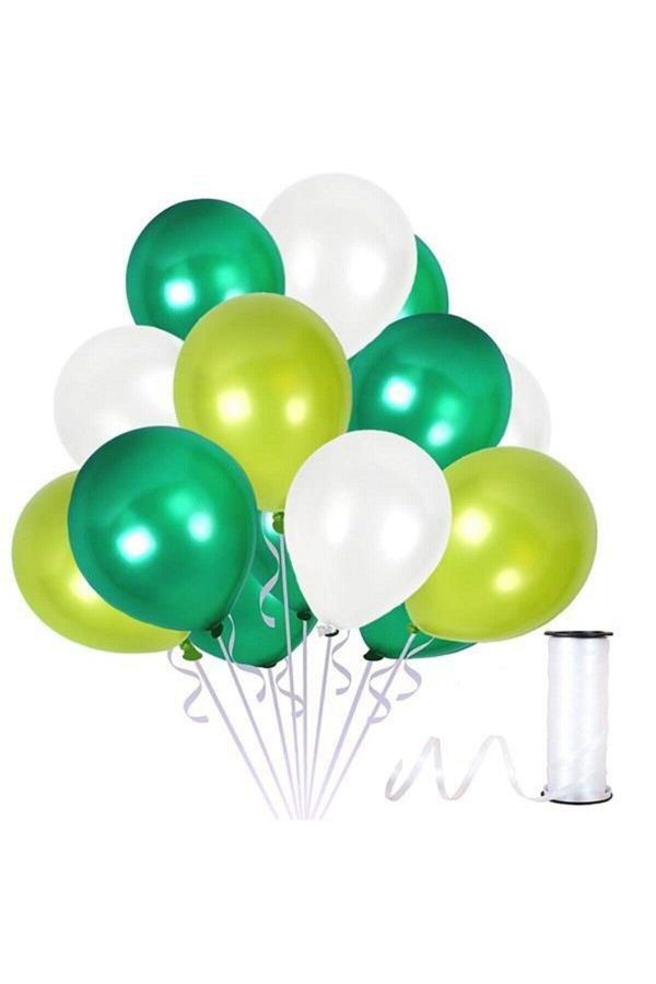 Yeşil-beyaz-açık Yeşil Metalik Sedefli Balon 30 Adet