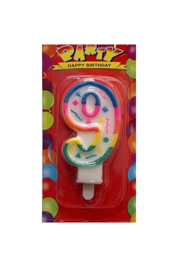 9 Rakamı Renkli Pasta Mumu