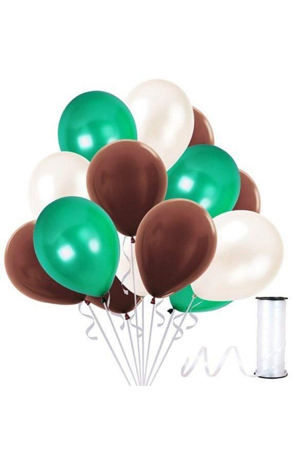 Yılbaşı Kahverengi Yeşil Beyaz Metalik Sedefli Balon 30 Adet