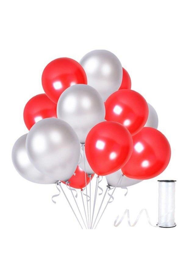Kırmızı-gümüş Metalik Sedefli Balon 30 Adet