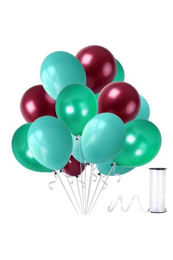 Bordo-mint Su Yeşili-yeşil Metalik Sedefli Balon 30 Adet