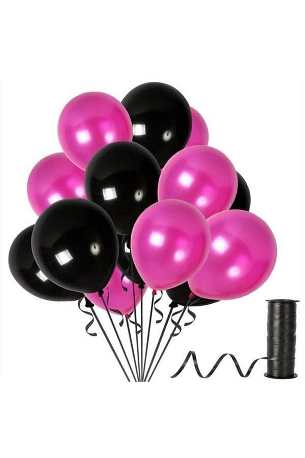 Siyah-fuşya Metalik Sedefli Balon 30 Adet