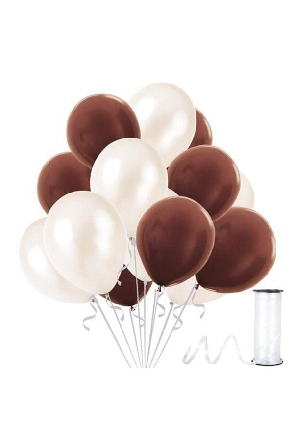 Kahverengi-beyaz Metalik Sedefli Balon 30 Adet