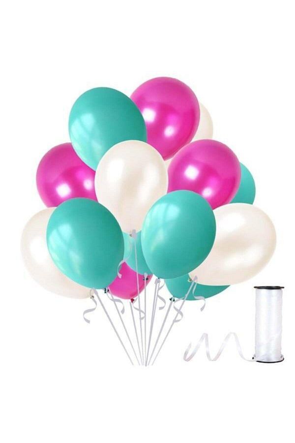 Mint Su Yeşili-fuşya-beyaz Metalik Sedefli Balon 30 Adet