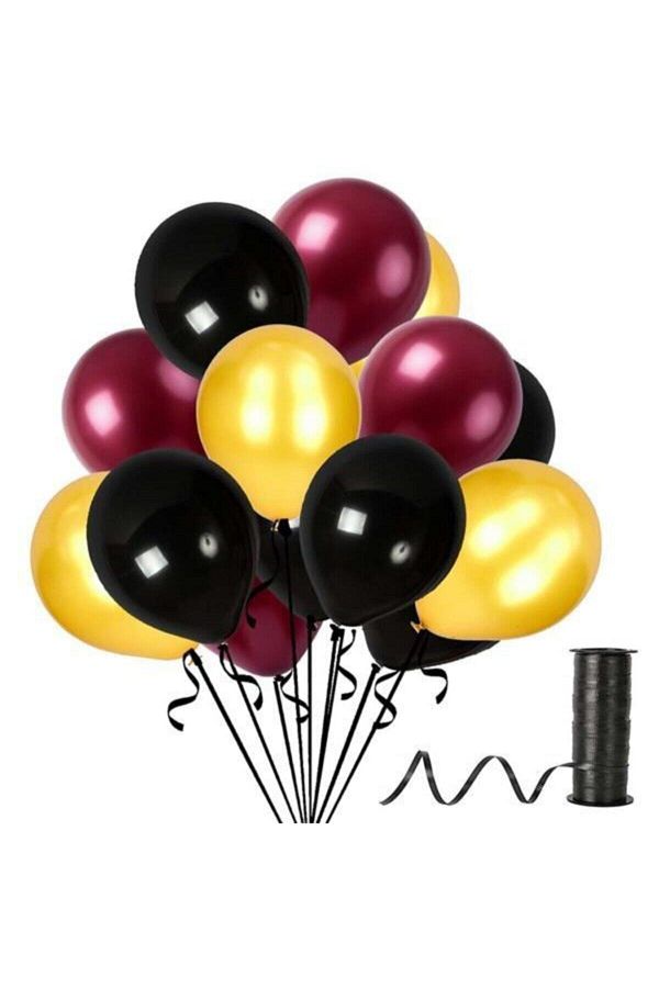 Bordo-altın-siyah Metalik Sedefli Balon 30 Adet