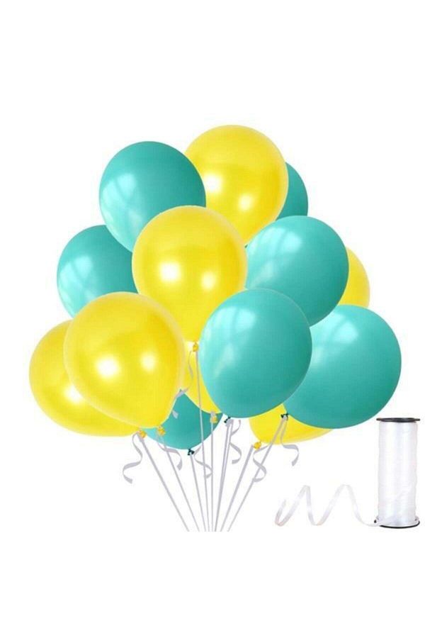 Mint Su Yeşili-sarı Metalik Sedefli Balon 30 Adet