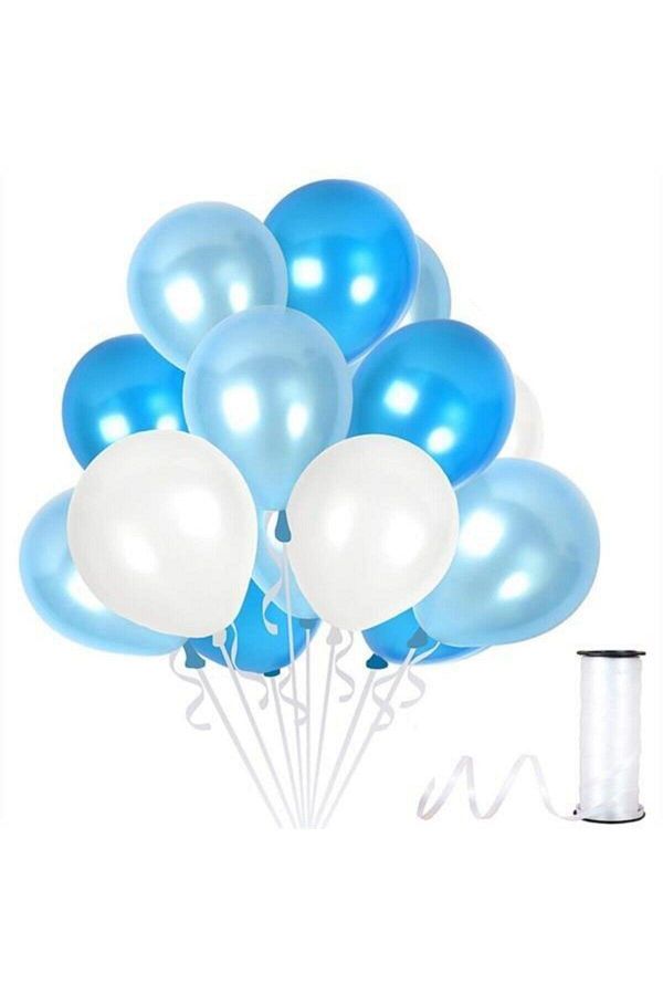 Beyaz Bebek Mavisi Koyu Mavi Metalik Sedefli Balon 30 Adet