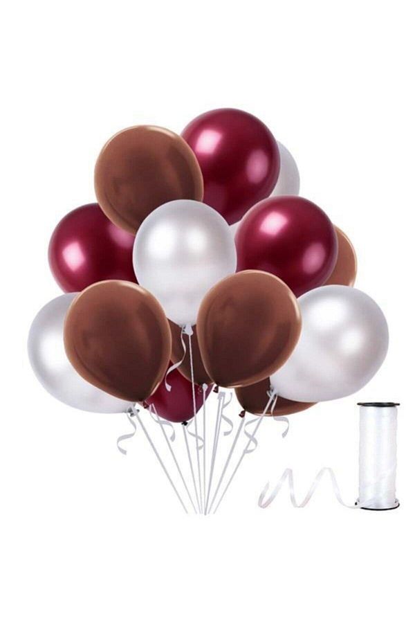 Bordo-gümüş-kahverengi Metalik Sedefli Balon 30 Adet