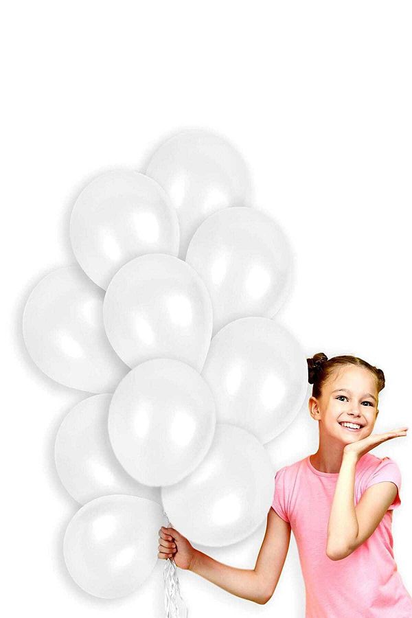 Beyaz Renk Metalik Balon 5 Li