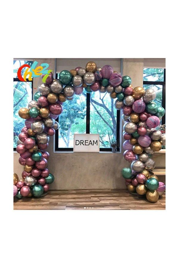 5 Metre Zincirli Krom Balon Doğum Günü Seti 125 Adet Krom Balon Karışık Kb1247