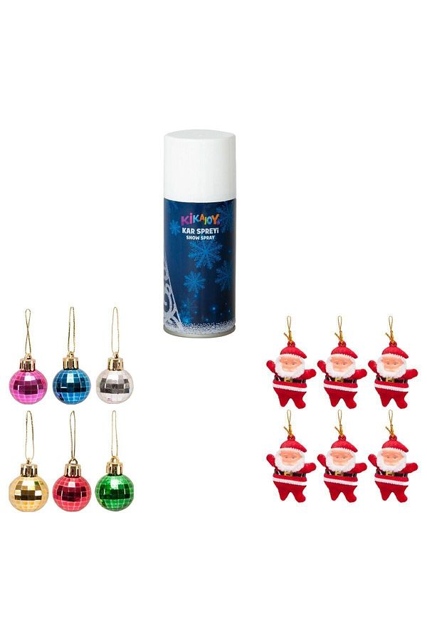 Yılbaşı Çam Ağacı Süsü Noel Baba - Sprey - Renkli Top