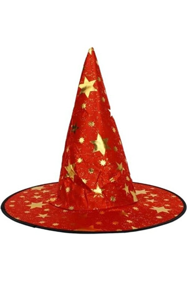 Yıldız Desenli Cadı Şapkası Kırmızı Renk