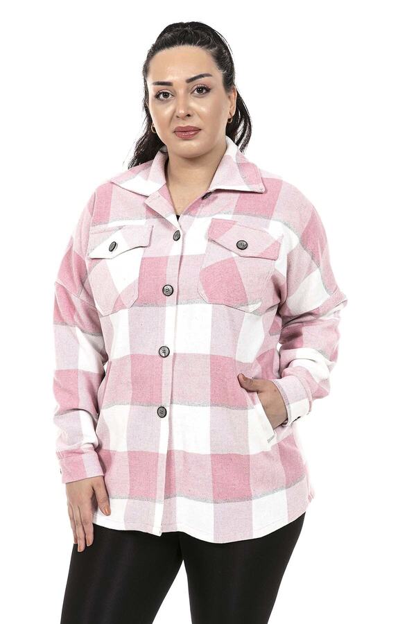 Welt-pocket with Pockets Plaid Shirt Jacket — Pink