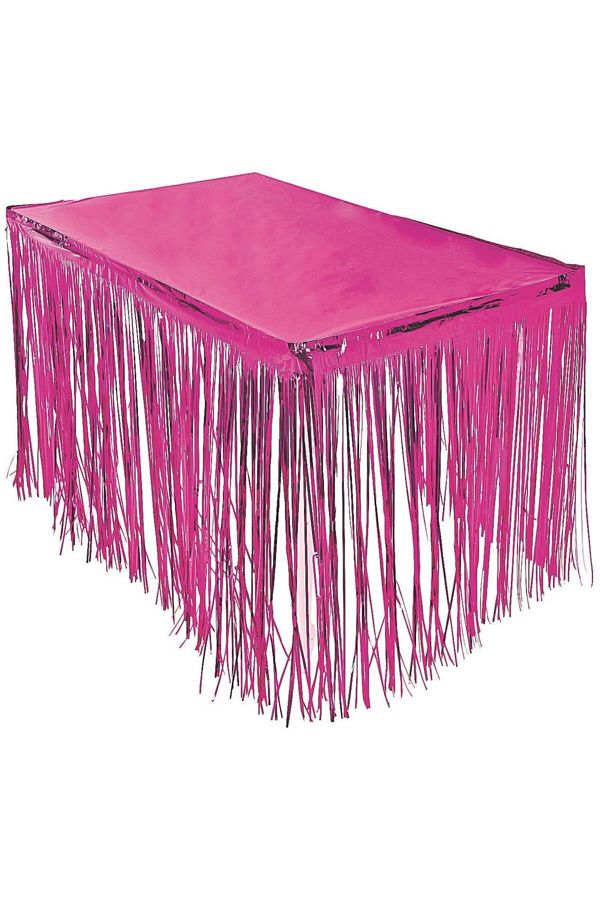 Püsküllü Işıltılı Metalize Pembe Renk Masa Eteği 7cm X M