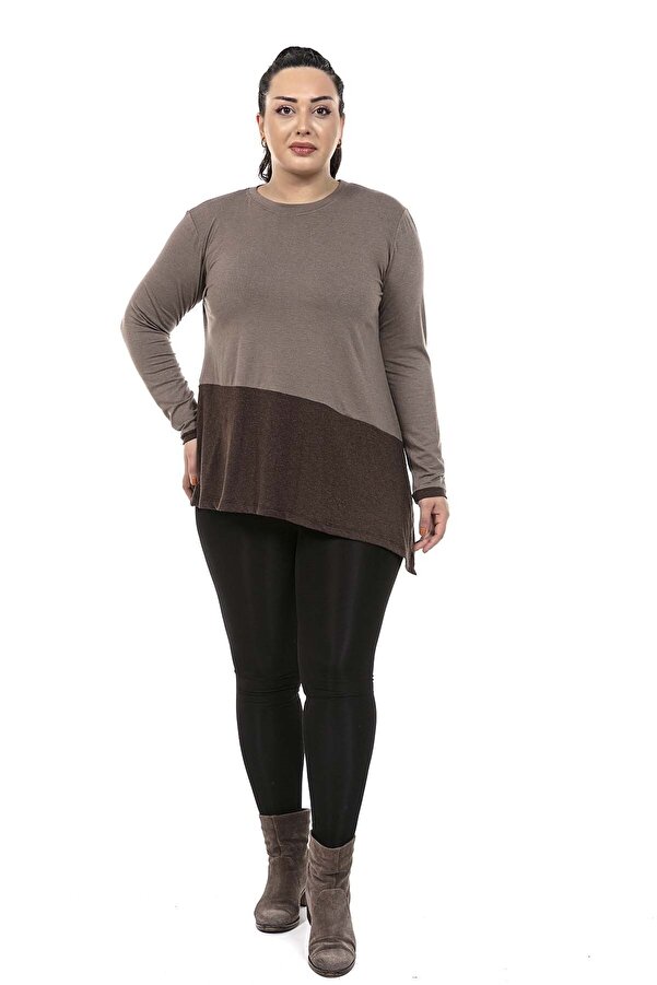 Asymmetric Cut One-side Slit-detail Wool-blend Viscose Blouse — Mink & Brown