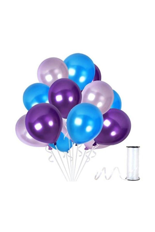 Lila Mavi Mor Metalik Sedefli Balon 30 Adet