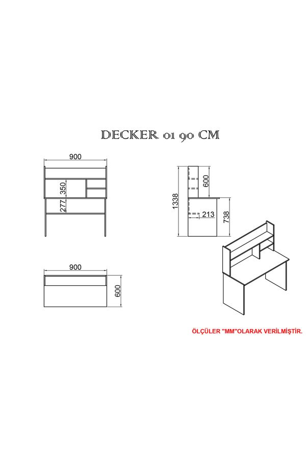 Decker Mayra 90 Cm Çalışma Masası Takımı Dcm02_3