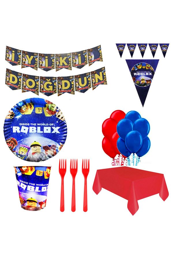 16 Kişilik Yazı Ve Flamalı Roblox Doğum Günü Parti Malzemeleri Süsleri Seti_0