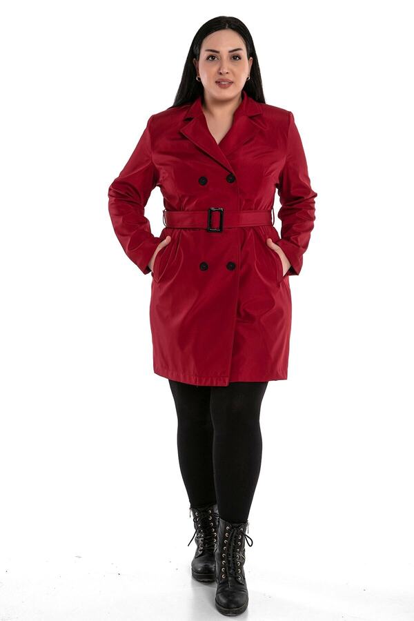 Welt-pocket with Pockets Belted Wrap-front Lined Jacket — Burgundy
