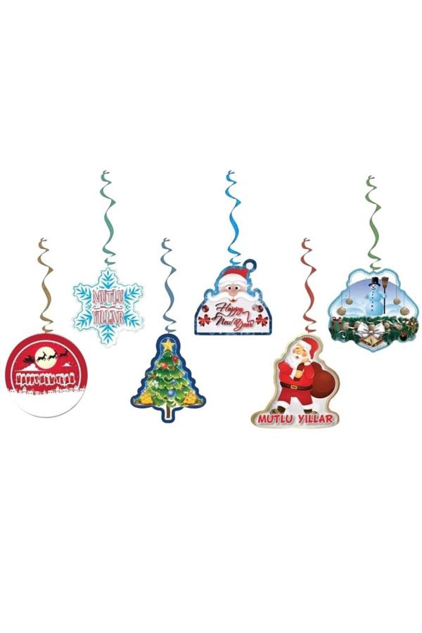Yılbaşı Tavan Sarkıt Yay Süs 6 Lı Set