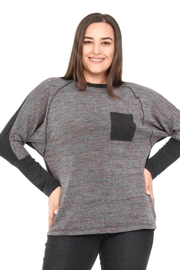 Crew Neck Ruched Stitched Batwing-sleeve Blouse — Anthracite