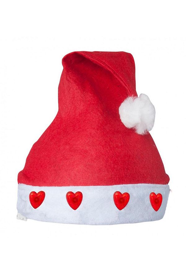 Işıklı Yılbaşı Kalpli Noel Baba Şapkası 1 Adet