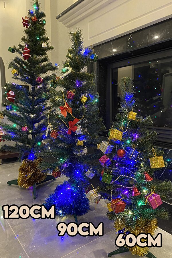 90 cm Yılbaşı Çam Ağaç Seti ve Yılbaşı Süsleri Paketi  Yılbaşı Işığı Kar Spreyi_2