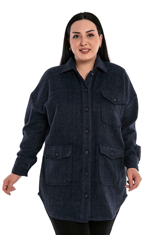 Yoke-detail Three with Pockets Shirt Jacket — Navy