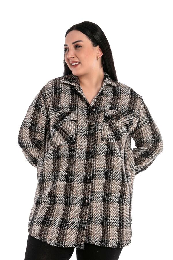 Chest Flap-detail with Pockets Side-slit Plaid Shirt Jacket — Mink