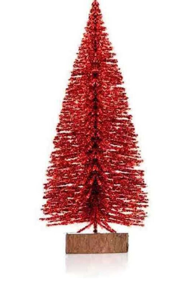Yılbaşı Dekoratif Masa Üstü Karlı Kırmızı Çam Ağacı 30 Cm