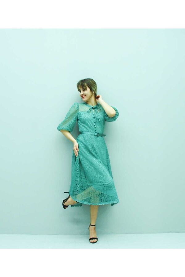 1076 Mint Midi Boy Dantelli Abiye