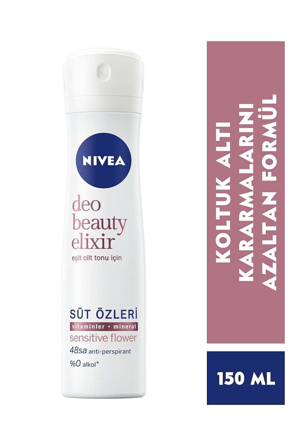 Kadın Sprey Deodorant Beauty Elixir Sensitive Flower,48 Saat Anti-perspirant Koruma 150ml