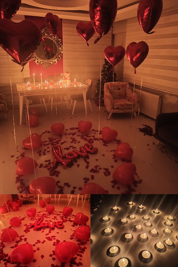 Kalp Mum, Love Ve Kalp Balon, Gül Yaprağı, Tealight Mum Süsleme, Sevgililer Günü, Evlilik Teklifi_0