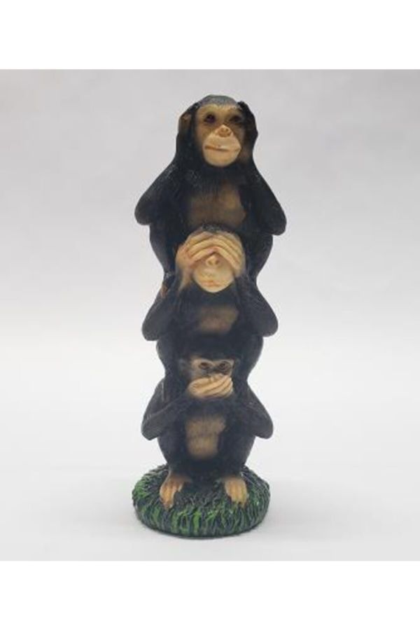 Siyah Dekoratif Üç Maymun Üst Üste Tasarım Biblo