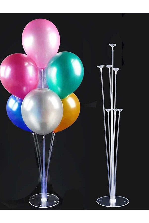 Ayaklı Balon Süsleme Standı 7 Şeffaf Plastik Çubuklu Set 75 cm
