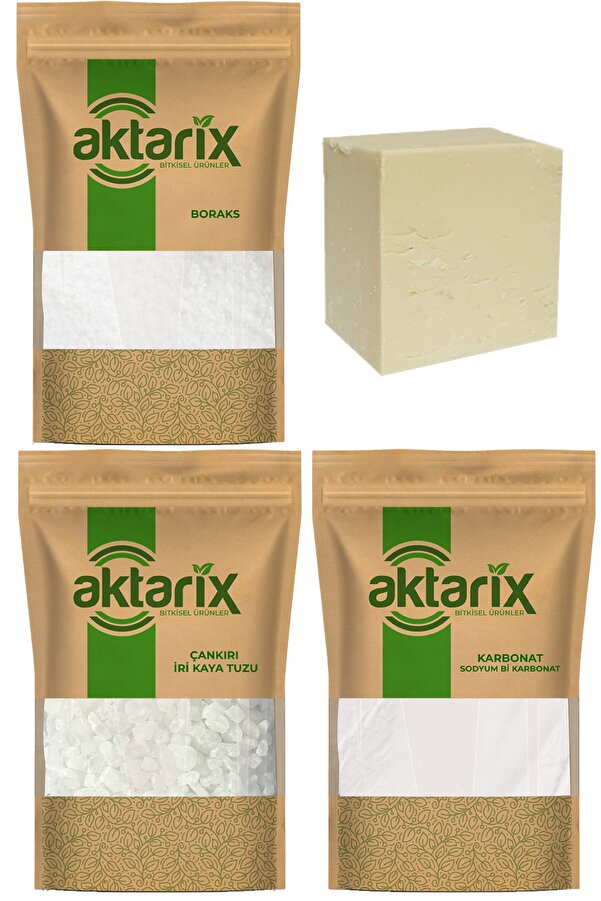 Ekolojik Temizlik Seti 1 Kalıp Doğal Beyaz Sabun + 500 Gr Boraks + 500 G Karbonat, 500 G Kaya Tuzu