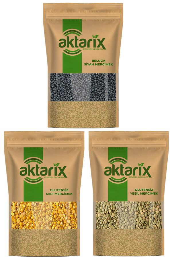 3'lü Glutensiz 250 Gr Beluga Mercimek + 250 Gr Sarı Mercimek + 250 Gr Yeşil Mercimek