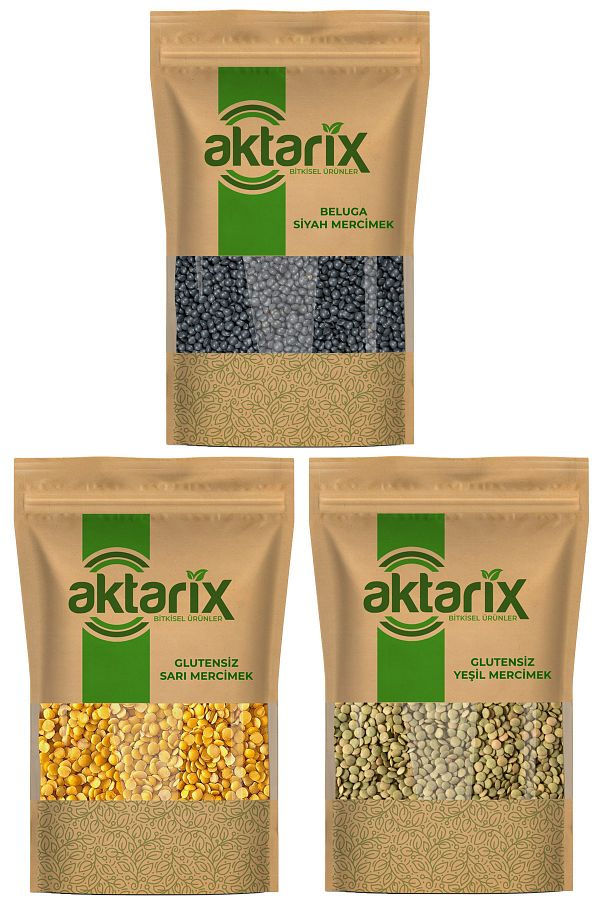 3'lü Glutensiz 500 Gr Beluga Mercimek + 500 Gr Sarı Mercimek + 500 Gr Yeşil Mercimek
