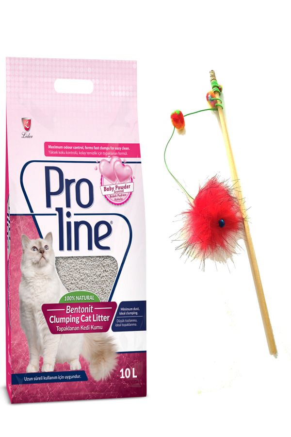 Proline Bebek Pudrası Kokulu Ince Taneli Kedi Kumu 10 Lt+zilli Lastikli Kedi Oltası