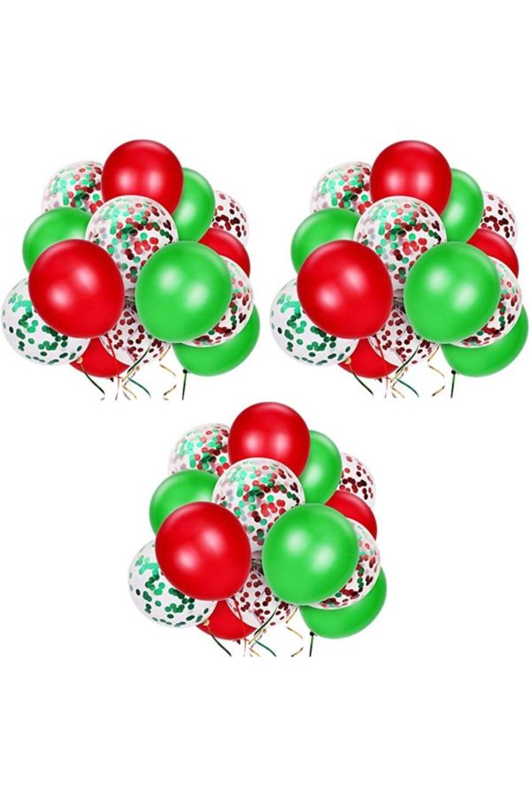 Yılbaşı Konfetili Balon Seti Şeffaf-kırmızı-yeşil 45 Balon
