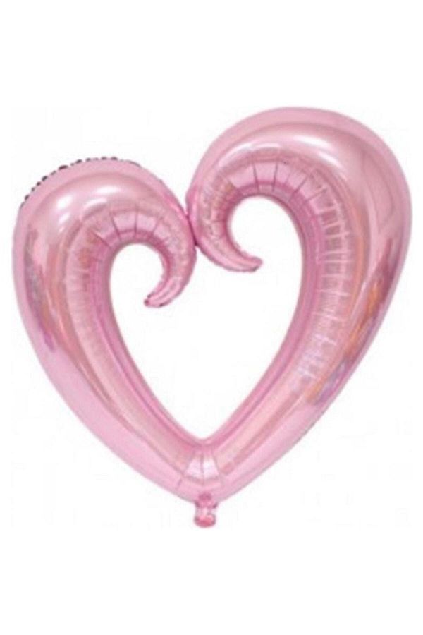 Toz Pembe İçi Boş Kalp Şeklinde Folyo Balon, Kalpli Helyumla Uçan